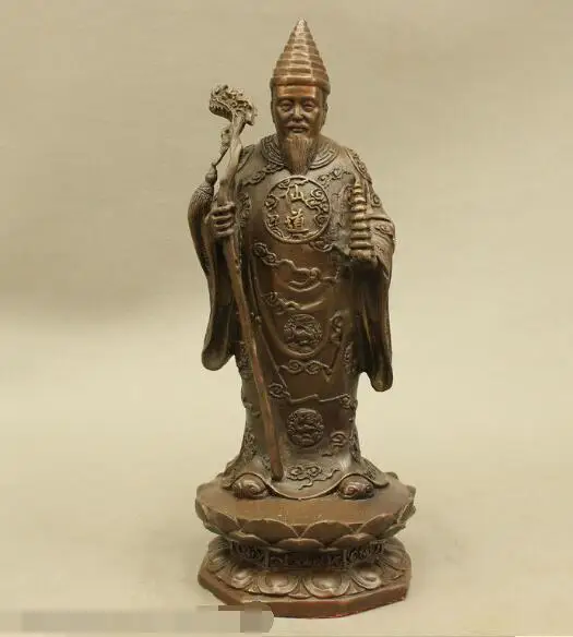 

S7018 9 Clouds Robe Immortal God Hold Dragon Crutch Pagoda China Pure Bronze Statue D0318