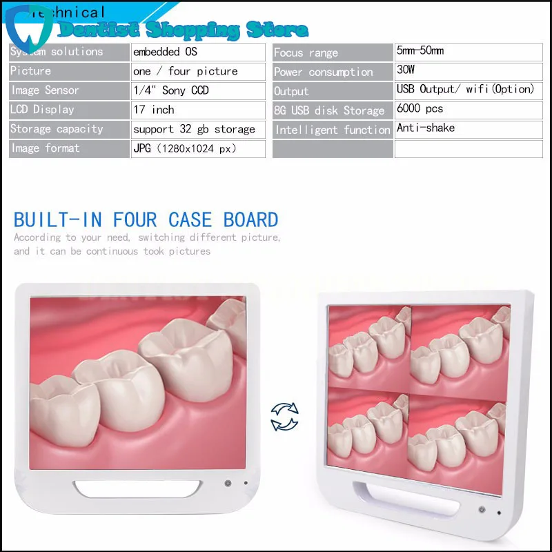 Новое поступление 17 дюймов монитор USB/Wi-Fi интраоральной эндоскопа Камера 6 светодиодных Камера зубные свет Стоматолог