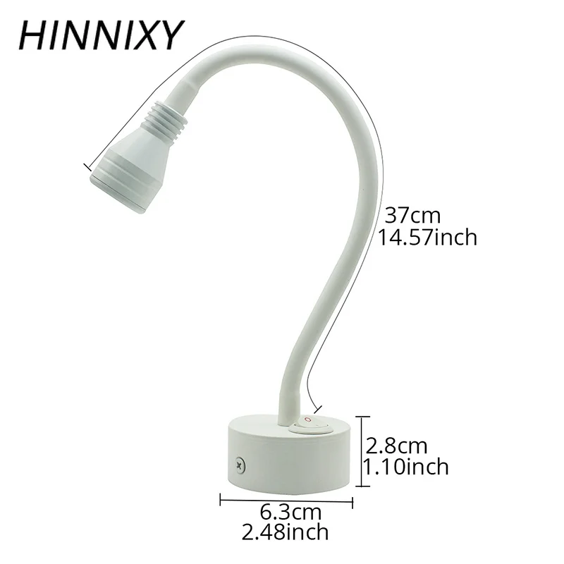 Hinnixy LED Wall Lamps With Switch Pure White 90-260V 3W Flexible Jewelry Light Surface Mounted Bed Reading Lamp Picture Antique