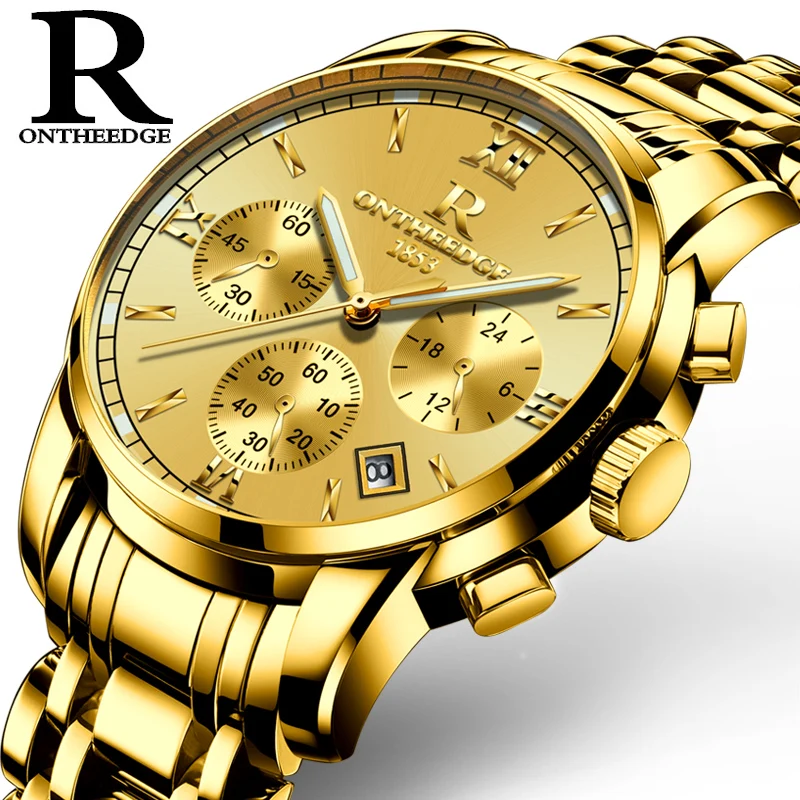 Мужские кварцевые часы золотые повседневные деловые наручные часы из нержавеющей стали новые модные часы для мужчин мужские часы OnTheEdge люксовый бренд