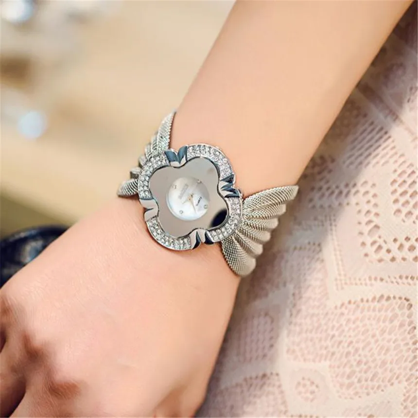 Модные Потрясающие женские часы с бриллиантовым браслетом, зеркальные Роскошные Кварцевые часы, женские роскошные часы из нержавеющей стали, relojes para mujer# E - Цвет: Серебристый