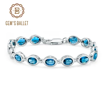 

GEM'S BALLET 5x7mm Oval London Blue Topaz Gemstone Bracelet Genuine 925 Sterling Silver Bracelets&bangles Women Fine Jewelry