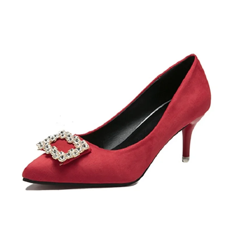 

2018 autumn high-heeled Korean version of the pointed matte stiletto low to help shallow mouth single shoes red 1024