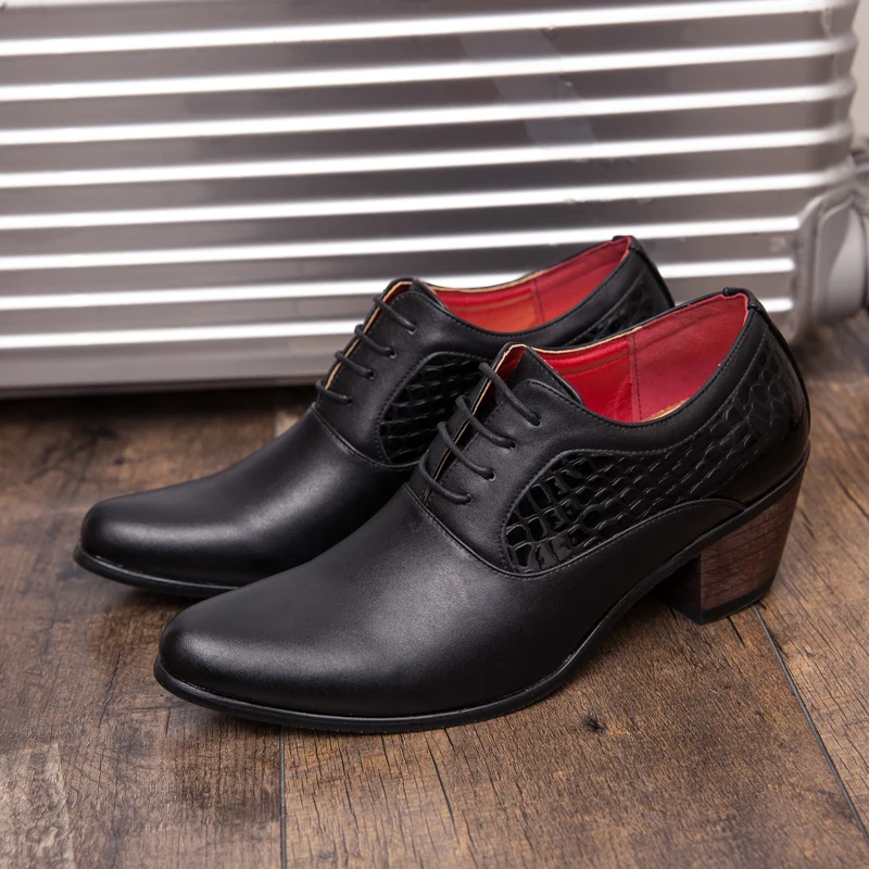 FUQIAO Men Dress Shoes Hight Increase 6CM High Heel Wedding Shoes Formal Dresses Footwear