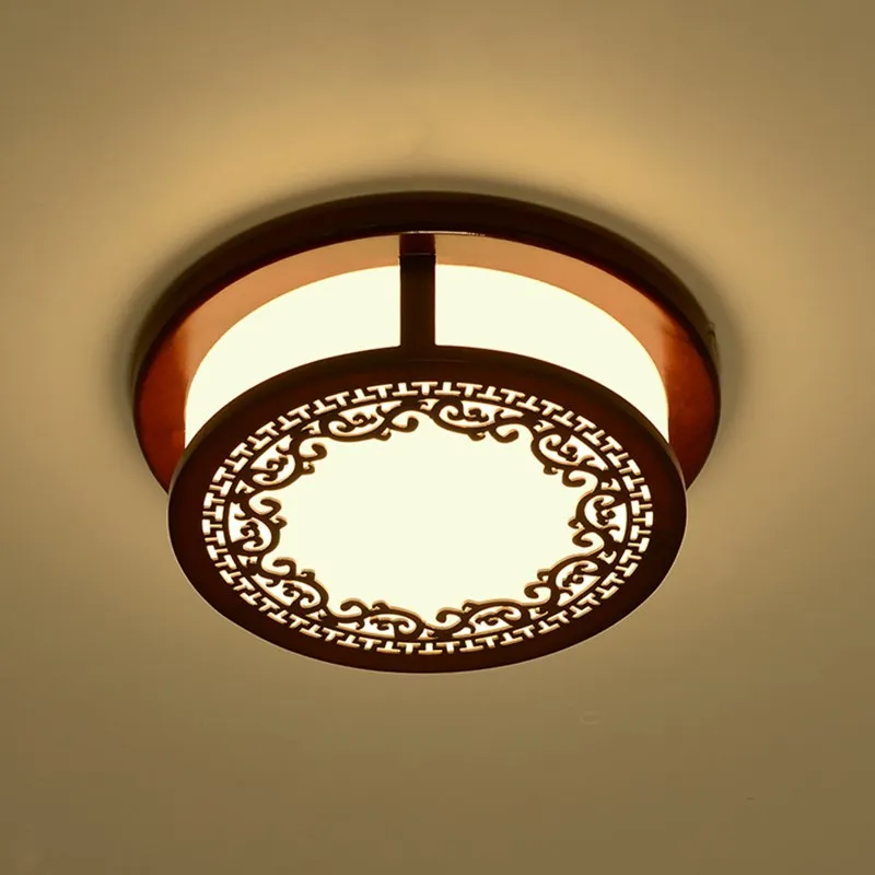 

Chinese style solid wood art led ceiling lamp bedroom study sheepskin corridor small round balcony lighting ceiling light ZA9203
