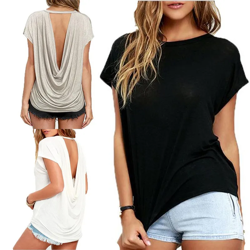 Download Velishy Open Back Casual short Sleeve T Shirt Summer Style ...