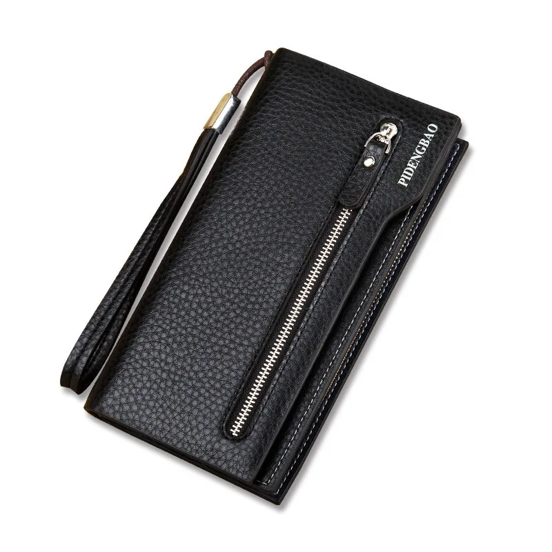 

Leather Wallets PU Business Bag Men's Clutch Bag Card Holder Male Purse Zipper Phone Storage Handbag luxury Litchi long wallet