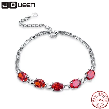 

JQUEEN Luxury 6*8mm Red Garnet Link Bracelet 925 Stering Sliver Women Fashion Jewelry Party Nice Gift bracelet female