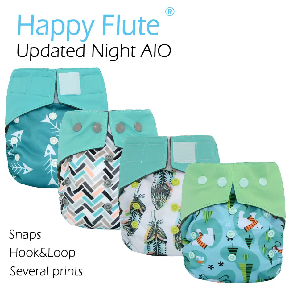 Новые принты Happy Flute OS обновленные ночные тканевые подгузники AIO с вшитыми