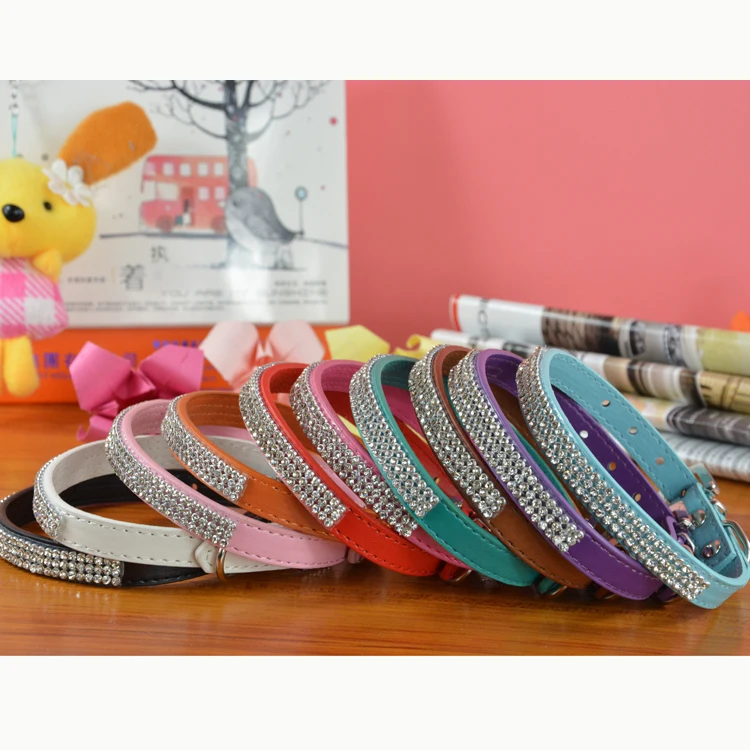 

(50 Pieces/Lot) Mixed Wholesale 10 Colors Hot Sale Pu Leather Pet Dog Products Collar With Grid Rhinestone