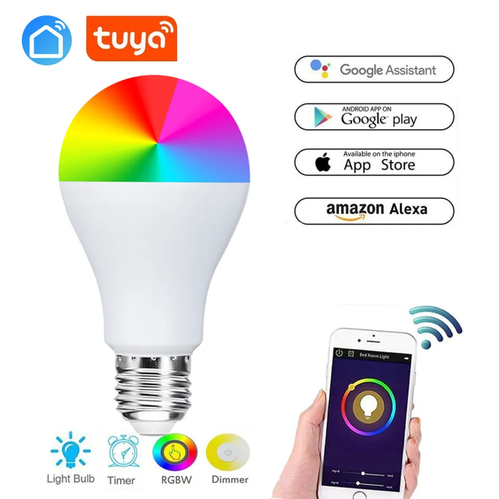 New E27/E26/B22 WiFi Smart Light Bulb switch DimmableMulticolorRGBWW LED LampCompatible with Alexa and Google Assistant