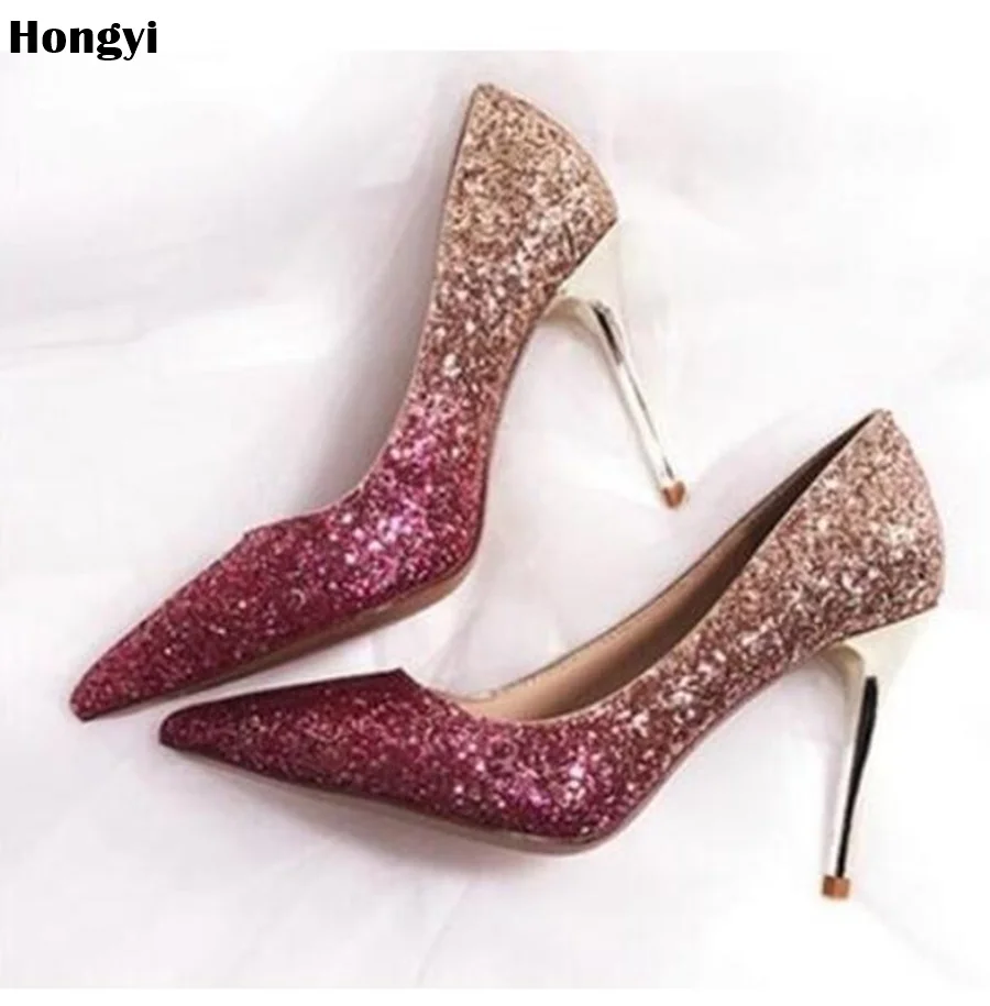 

Woman Sexy Wedding Party Shoes Gold Silver 2018 Women Pumps Bling 10cm High Heels Women Pumps Glitter High Heel Shoes plus size
