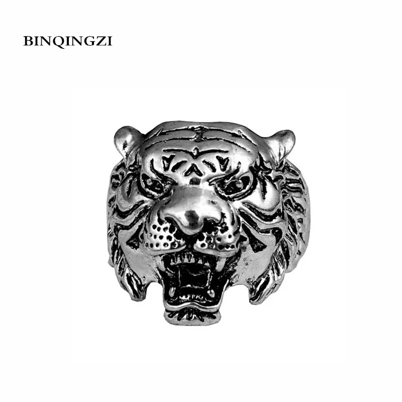 BINQINGZI 2018 Прямая поставка Винтажное кольцо из цинкового сплава голова тигра