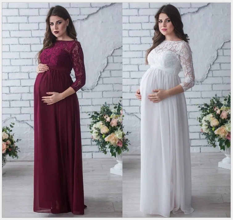 С длинными рукавами кружева шить для беременных свободные со шлейфом платье Большие размеры черный красный для беременных женщин платье