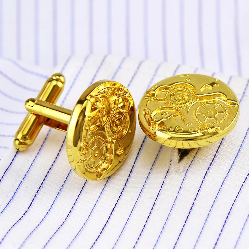 

Bridegroom Wedding Evening Party Business Men French Shirt Cuff Links Watch Gear Cufflinks Golden Silvery Cufflink With Gift Bag