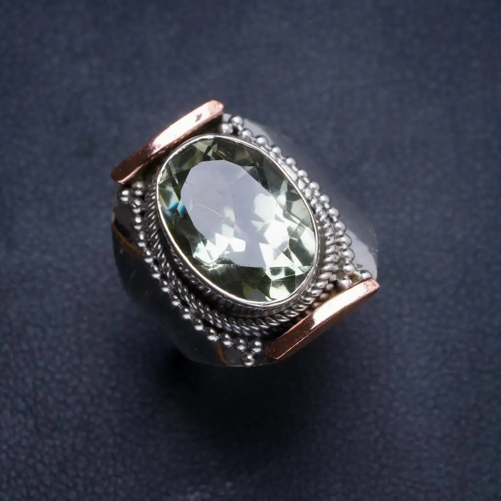 

Natural Green Amethyst Handmade Unique 925 Sterling Silver Ring 6 Y5027