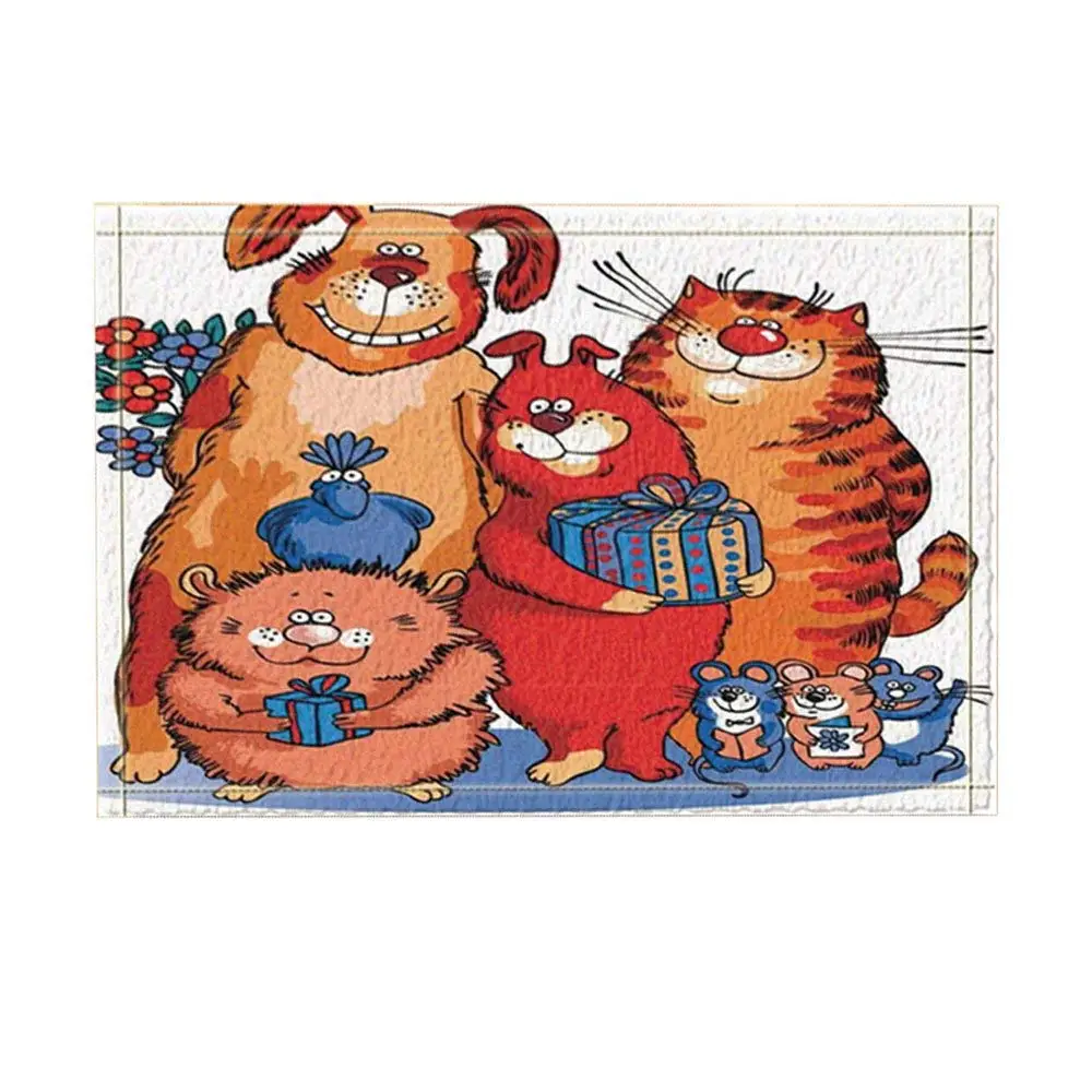 Creative Animals Decor A Mixed Family with Dog Cat and Mouse Bath Rugs for Bathroom Non-Slip Door Mat Kids Red | Дом и сад
