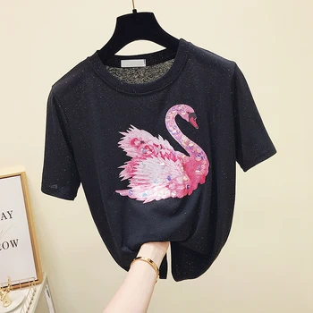 

T-shirt Women's Short Sleeves Tshirt 2019 New Fashion White Tees Girls Ladies Holiday Tops Woman All-match Basic Tops