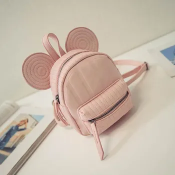 

Women's Mini PU Backpack Mickey Ear Cute Teenage Girls Casual Cartoon Backpack Bags Mochila Rucksack Mickey