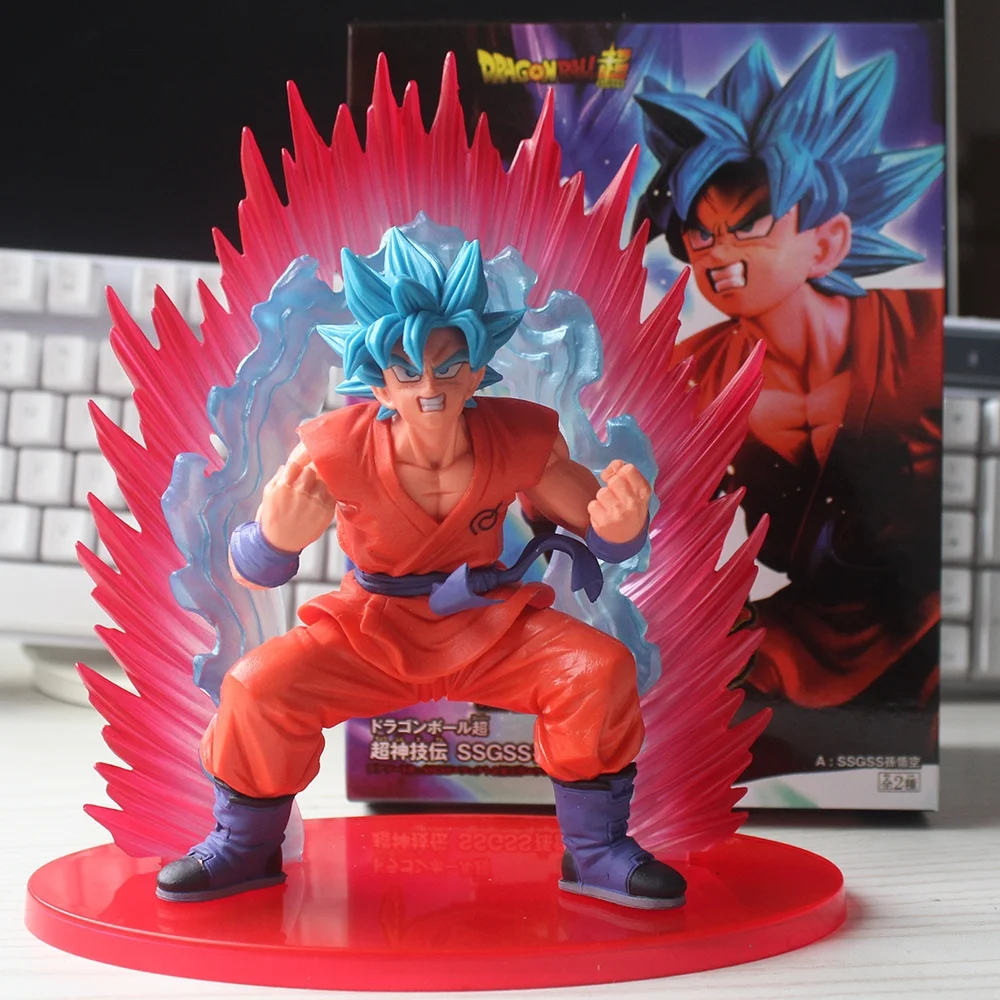 

Anime Dragon Ball Super Son Goku Figure Super Saiyan God Kaiouken Goku Blue Hair Model Toy 17CM