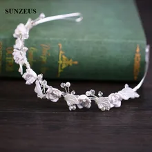 Цветы Свадебная повязка на голову жемчуг Кристалл Серебряные Листья Свадебная лента для волос свадебный головной убор SQ0243