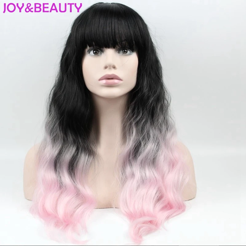 JOY & BEAUTY парик с длинными кудрявыми волосами 1B черный розовый Омбре синтетические