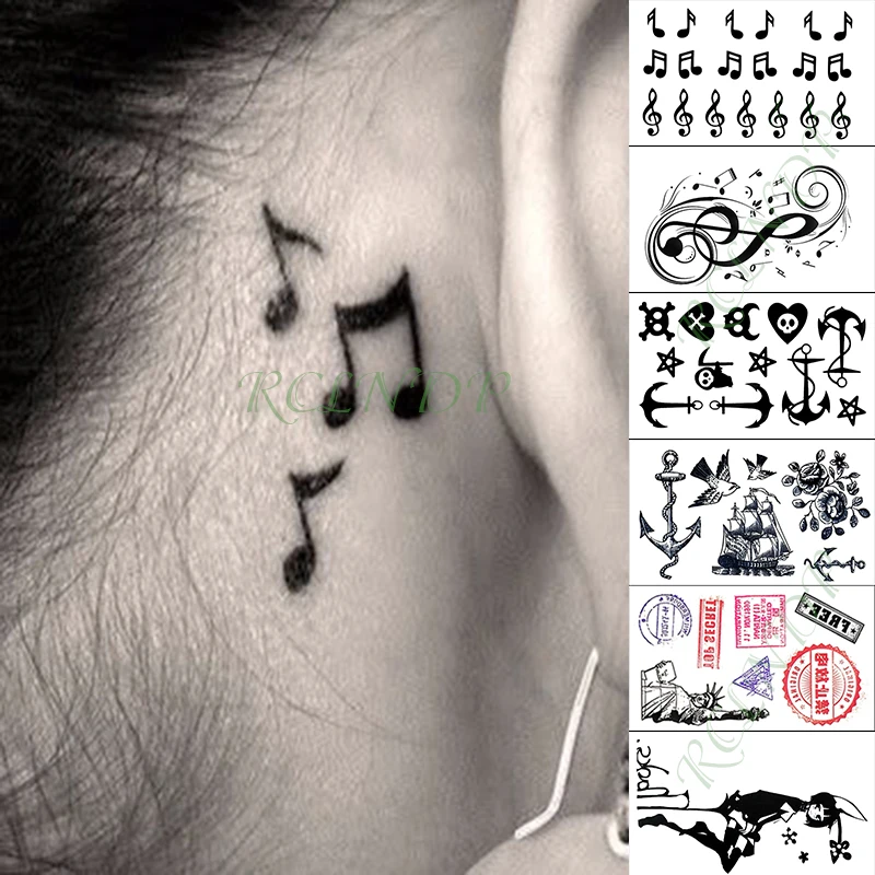 

Waterproof Temporary Tattoo Sticker Musical Symbol Stamp skull Fake Tatto Hand Arm Foot Flash Tatoo for Kid Girl Men Women