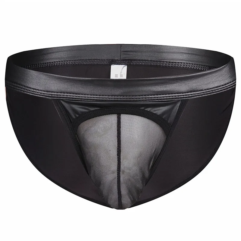 

Mens Briefs PU Leather Mens Underwear Briefs Male Underwear Sexy Transparent Underpants Low Waist Slip Man Underwear Men Panties