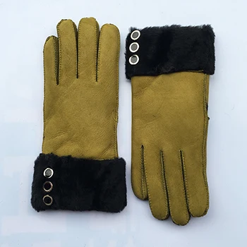 Женские перчатки, зимние теплые, новые, шерсть, натуральная кожа, овчина, перчатки, твердые, настоящая овчина, мех, варежки, элегантные, теплые, женские перчатки, G29 - Цвет: Green black G29