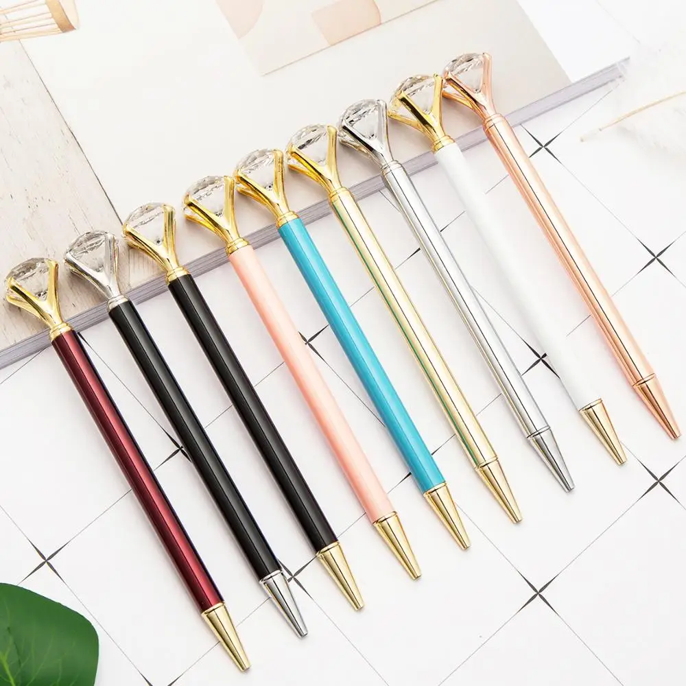 

Crystal pen diamond big carat gem ballpoint pen wedding ring for office metal ring roller ballpoint pen rose gold silver pink pu