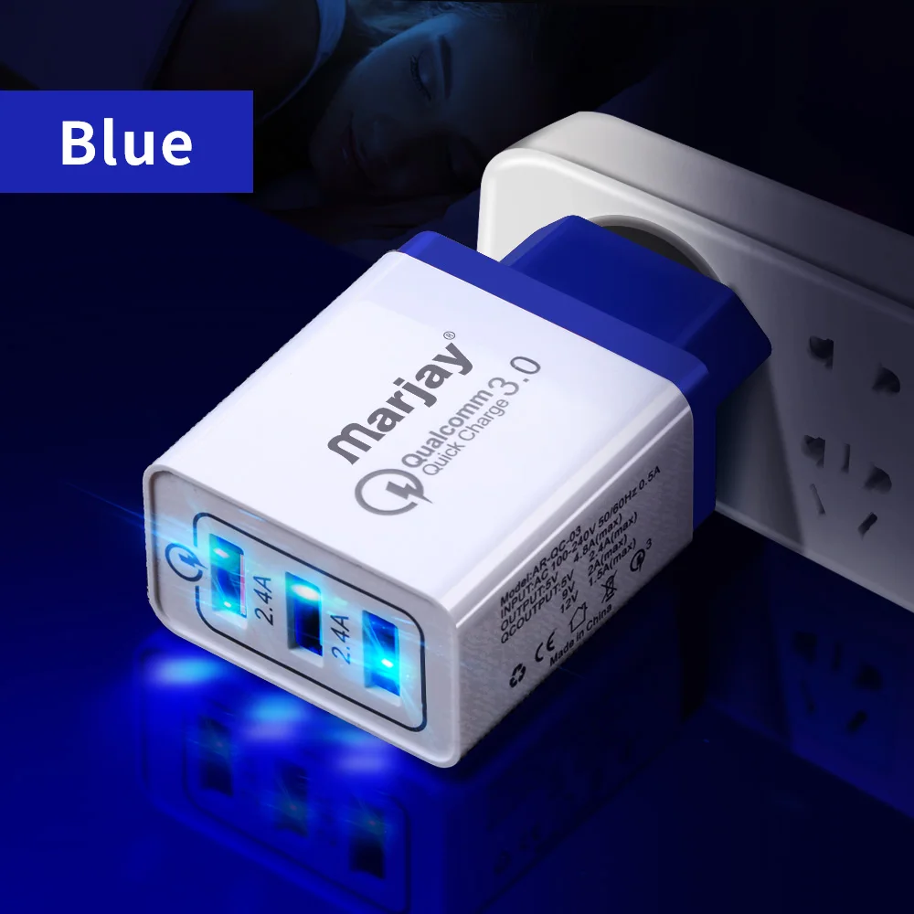 Зарядное устройство Marjay Quick Charge 3,0 USB с 3 портами QC3.0 QC, зарядное устройство для мобильных телефонов для iphone, samsung, Xiaomi, huawei, настенное зарядное устройство для путешествий - Тип штекера: Blue