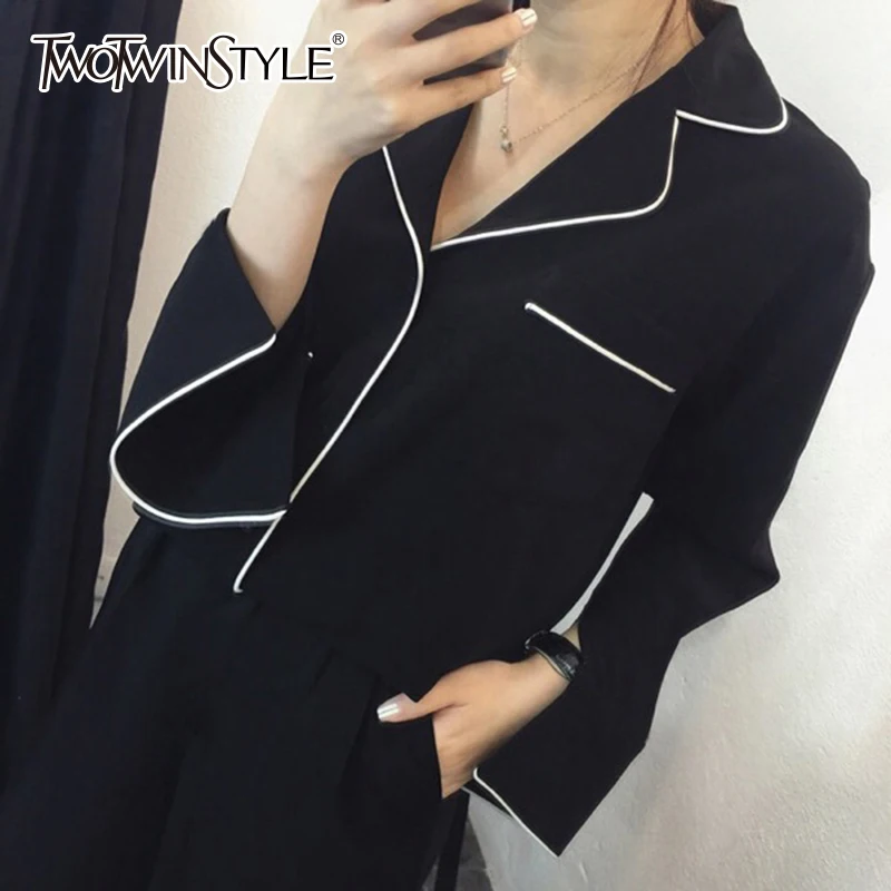 Skup TWOTWINSTYLE Patchwork Koszula Kobiet V Neck Flare Rękawie Kieszeń na Duży Rozmiar Bluzki 2018 Wiosna Odzież Damska Odzież Codzienna