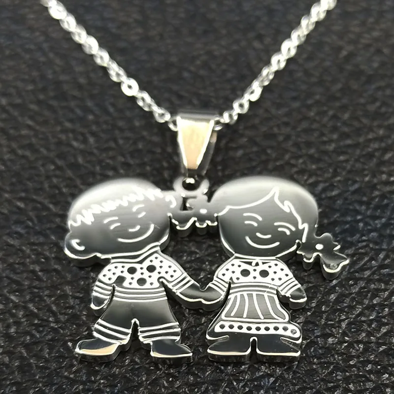 Boy Girl Love Stainless Steel Necklaces Women Gold Color Necklaces & Pendants Jewelry chaine homme Mother’s Day Gift N519S01