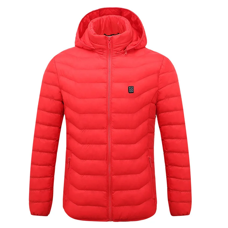Зимняя популярная куртка для женщин и мужчин, куртка с подогревом, умный термостат, однотонная одежда с капюшоном, одежда для катания на лыжах, пеших прогулок, пальто черного/красного цвета - Цвет: Red