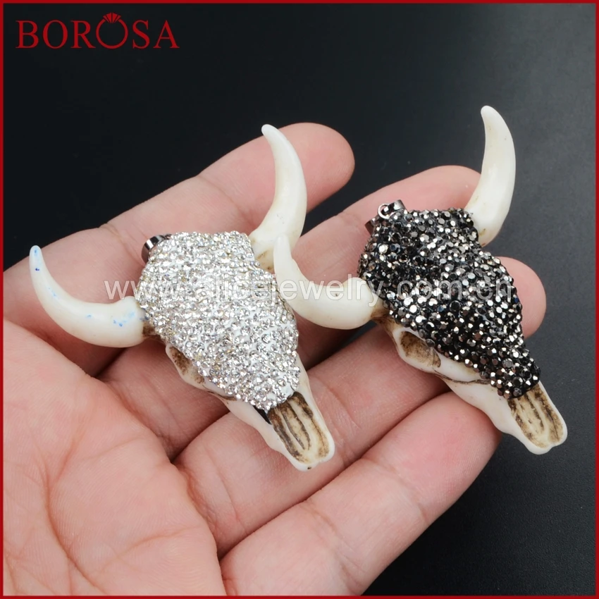 BOROSA Longhorn Смола рогатый скот Подвески бык рогатый скот украшение, подвеска черный/белый циркон JAB338