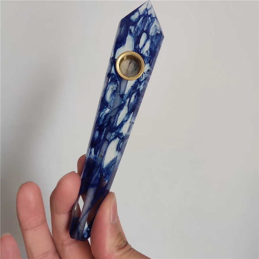 

Beautiful Blue melting crystal stone healing smoking pipe ZW