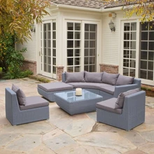 Дизайн хорошая мебель для патио серый секционный диван из ротанга