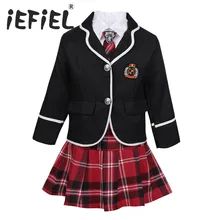 Детская школьная форма для девочек в британском стиле, костюм с аниме, пальто с длинными рукавами и рубашка, галстук, комплект с мини-юбкой