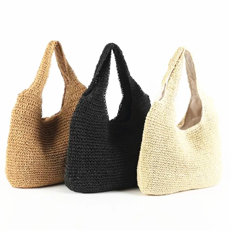 

2019 South Korea's New Straw bag Casual Handbag Summer Holiday Shoulder Bag Woven Bag Shoulder Simple Solid Color Wild Straw Bag
