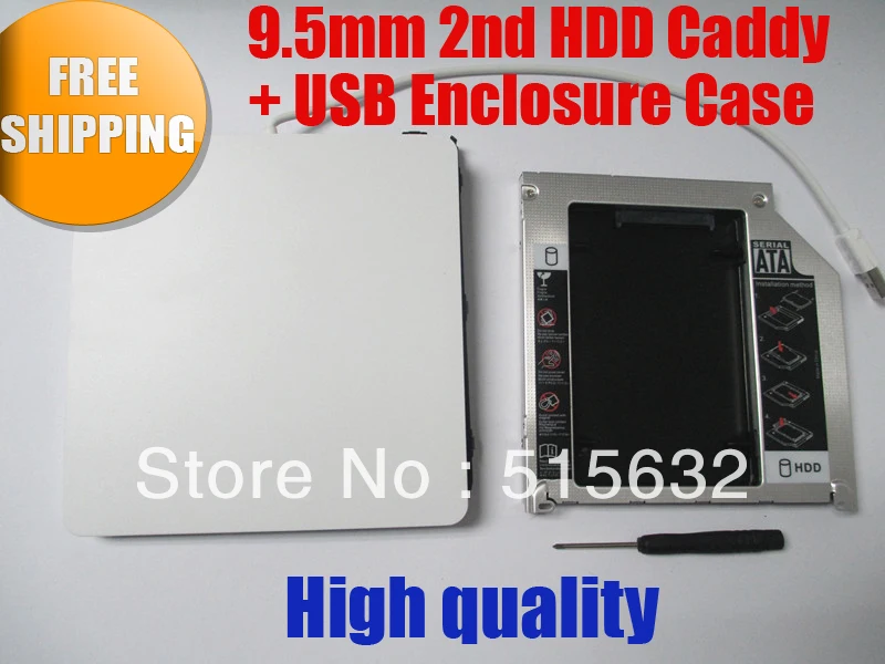 9 5 мм 2 й жесткий диск Caddy для Macbook Pro Unibody + Корпус USB Superdrive Белый Бесплатная