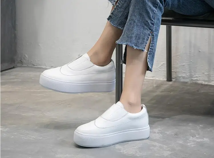 High quality!Women High Heel Sports Shoes Leather student board shoes