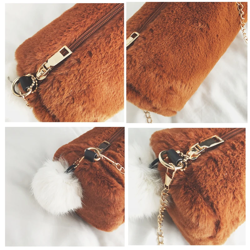 Hot Barrel Shaped Bag Velour Female Chain Handbag Fur Ball Women Purse Crossbody Messenger Shoulder Bags Sac A Main mujer bolsa-1
