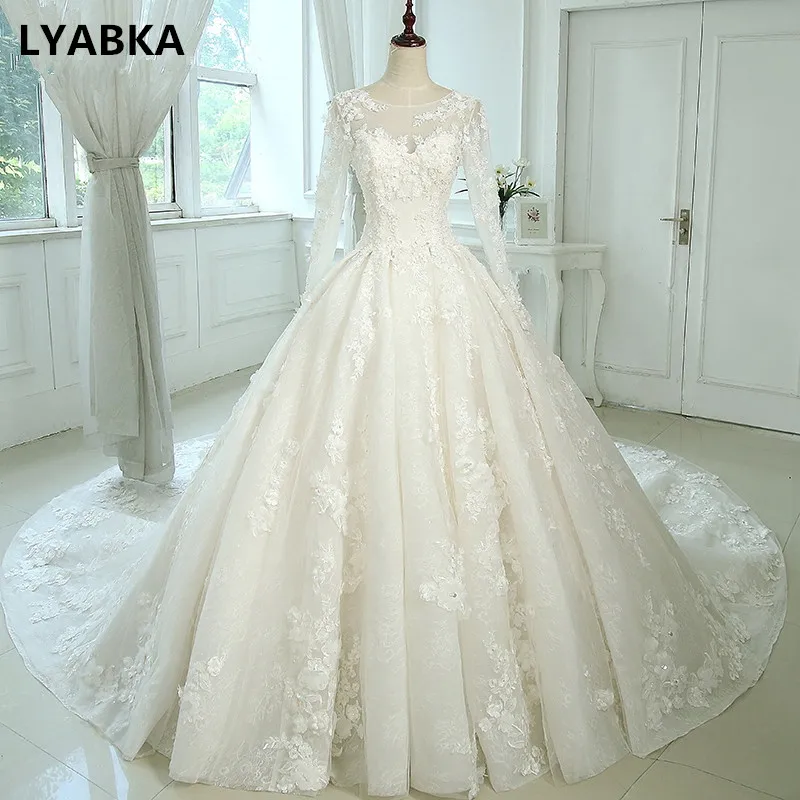 Robe De Mariee Gauze Wedding Dress Chapel Train Tulle With Appliques
