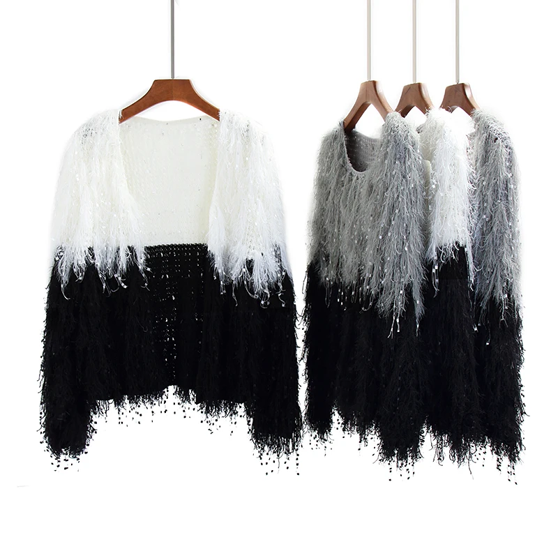

Autumn Winter Women Tassel Color Blocking Mohair Knitted Jumpers Tops Desinger Woman Tassels Knitting Sweaters