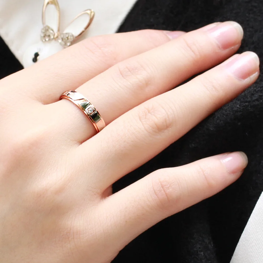 Jewellery Finger Rings sparkling CZ ornaments titanium steel Couple Ring gj265 black and gold one pcs