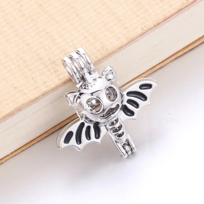 

6pcs Colored Pearl Beads Cage Essential Oil Diffuser Locket Pendant DIY Halloween bat Jewelry Making for Oyster Pearl