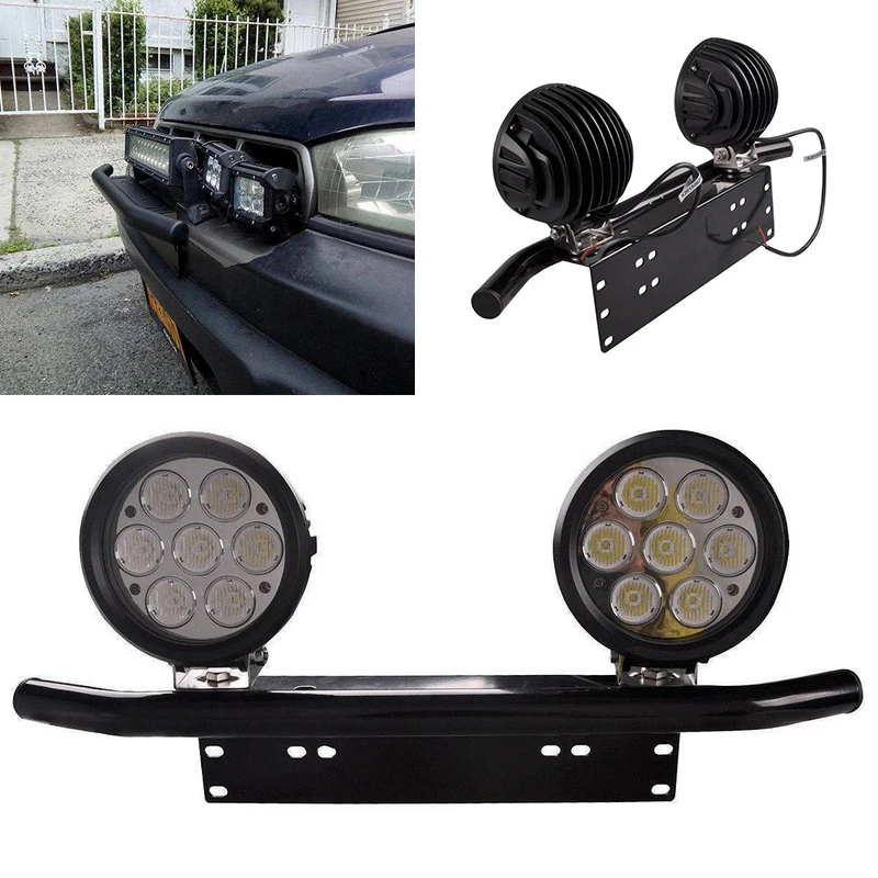 Black Car Bull Bar Front Bumper License Plate Mount Bracket Working Light Holder