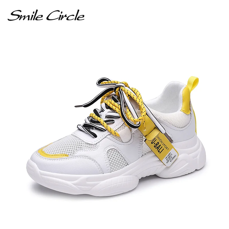 Женские кроссовки Smile Circle Белые Повседневные дышащие на плоской платформе весну