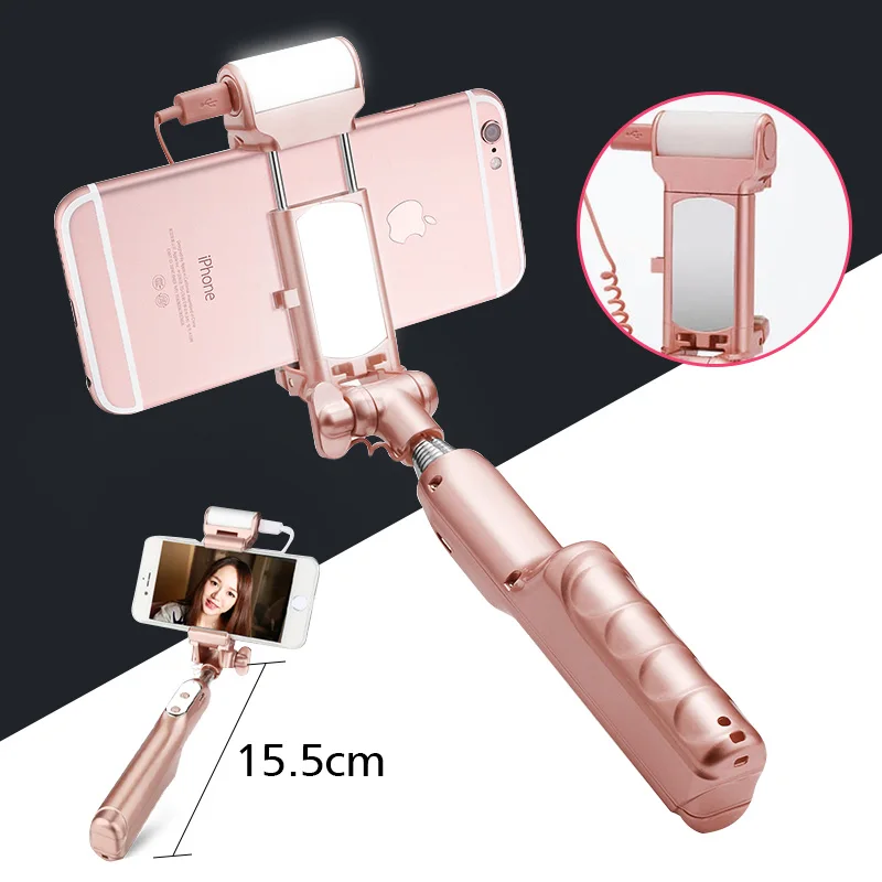 Bluetooth селфи-палка ручная камера складной мини-монопод с зеркалом заднего вида/светодиодный светильник для селфи с ручкой