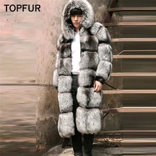 TOPFUR 2018 New Real Fur Thick Warm Coat For Men Luxury Style Winter Natural Silver Fox Fur Jacket With Fur Hood For Men